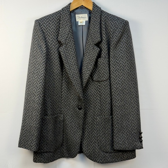 Thalhimers Jackets & Blazers - VTG Thalhimers Wool Herringbone Gray Blazer Made in Japan SIze 10